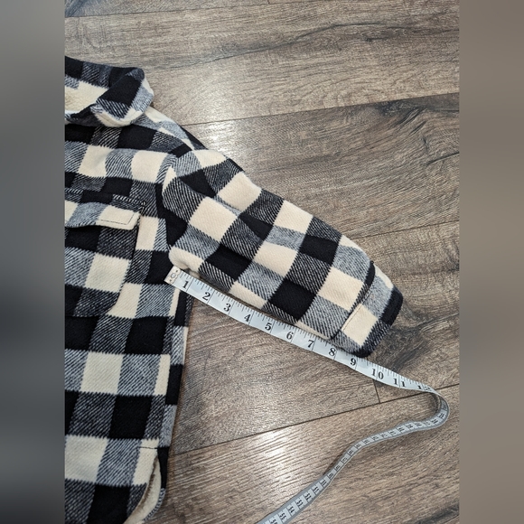 Zara 3-4 Year Toddler Girl Winter Coat Shacket Warm Plaid Black Cream 3T 4T - Picture 4 of 7